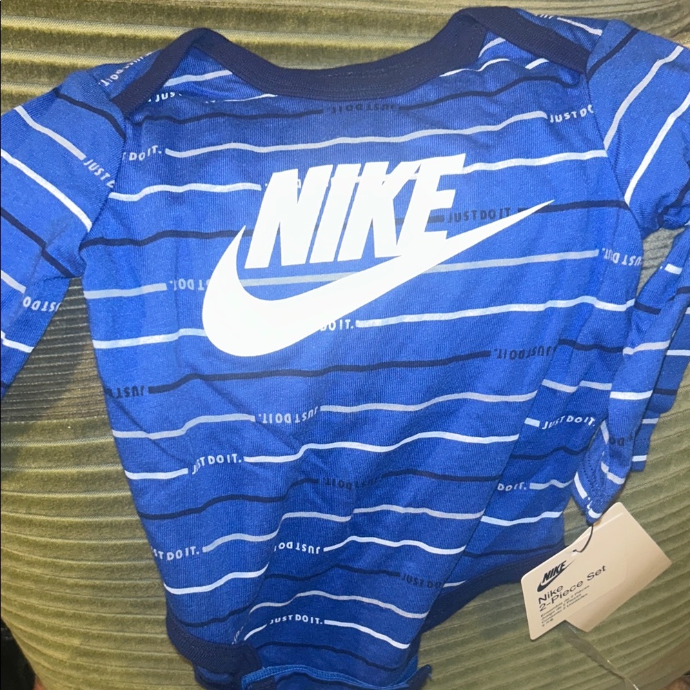 Nike Blue and White Striped Baby Onesie